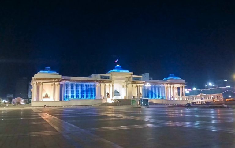 Night view of Sukhbaatar Square